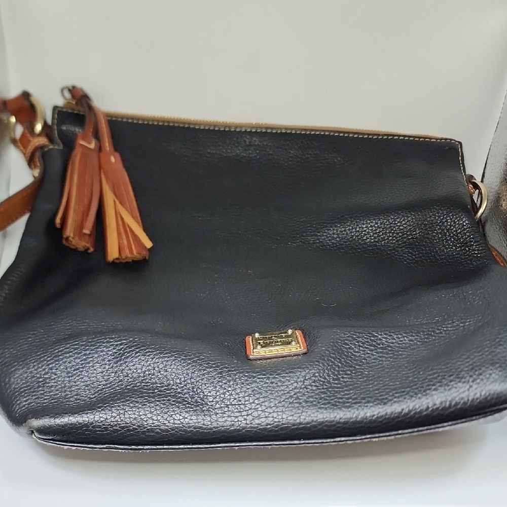 Dokney & Bourke Black Leather Crossbody Bag with Tassel Accent